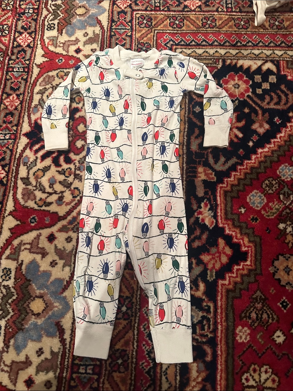 Hanna Andersson White Footed One-Piece with Multicolor Light Bulb Print